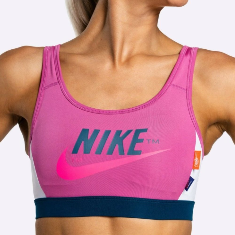 NWT NIKE LOGO WOMEN'S MEDIUM SUPPORT SPORTS PADDED  TRAINING BRA BD4645-665